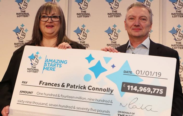 The lucky pair's identities, Frances and Patrick Connolly were revealed at a press conference just outside Belfast on Friday 