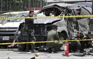 Pictures on social media showed a charred vehicle surrounded by debris on the academy's leafy campus.