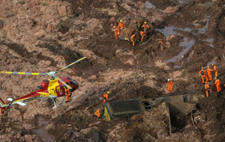 By Sunday night, firefighters had confirmed 58 dead after a tailing dam broke, sending a torrent of sludge into the miner's offices and the town of Brumadinho