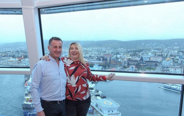 Governor Bertone with the captain and officers of the “Celebrity Eclipse” docked in Ushuaia  