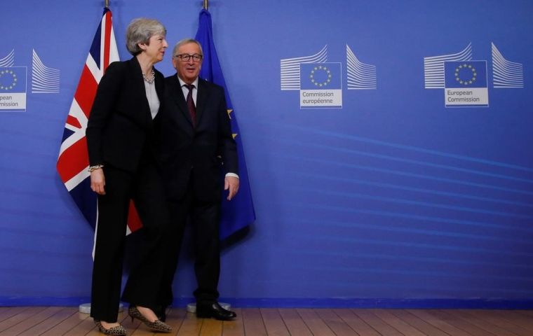 Looking tense, Mrs May met the head of the European Union’s executive arm, Mr Jean-Claude Juncker, on Wednesday evening