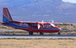 The Falkland Islands Air Service, FIGAS, has a fleet of several BN2 series Islanders for domestic flights and fisheries air patrolling.