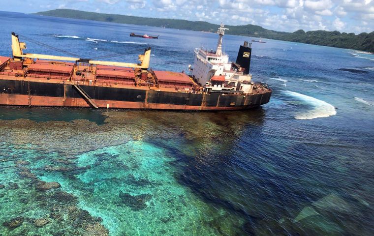 MV Solomon Trader ran aground on Feb 5 while loading bauxite at remote Rennell Island, some 240km south of the Pacific nation's capital Honiara