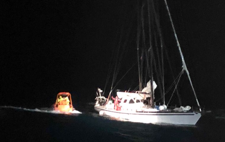 The pictures show a rescue boat from the Seabed Constructor approaching the French yacht Paradise on Tuesday night, when injured Ms Pascale was rescued 