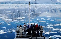 Chinese tourists during an Antarctica cruise 