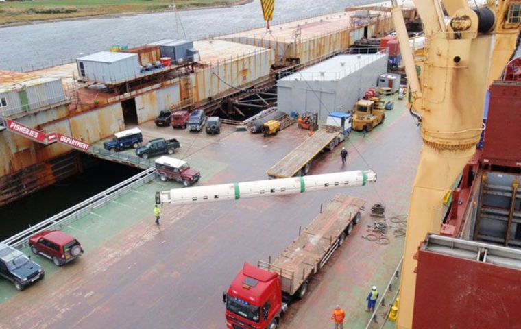 Falklands Interim Port and Storage System, FIPASS, to the east of Stanley. (Pic MercoPress)