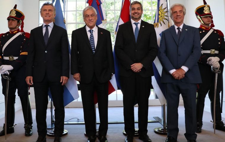 Mauricio Macri, Sebastian Piñera, Mario Abo and Tabare Vazquez met with CONMEBOL chief Alejandro Dominguez in Buenos Aires