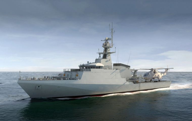 The 90-metre vessel is equipped with a 30mm cannon and flight deck capable of accommodating a Merlin helicopter