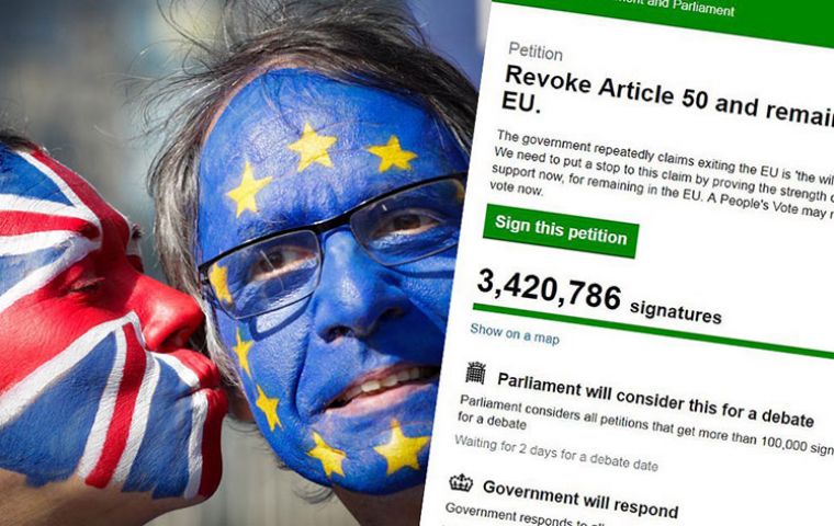 The Revoke Article 50 petition has become the second most popular submitted to the Parliament website with the highest rate of sign-ups on record
