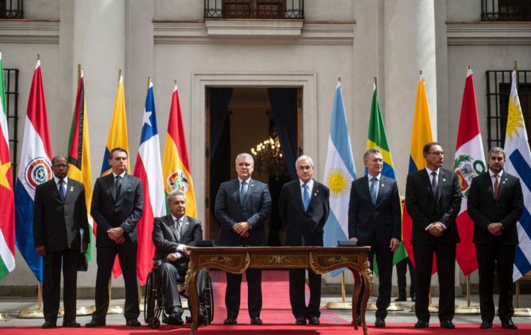 Presidents and representatives from Chile, Colombia, Brazil, Peru, Ecuador, Argentina, Paraguay and Guyana signed the joint declaration