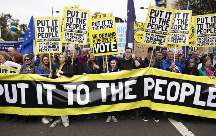 Marchers carried European Union flags and signs praising the longstanding ties between Britain and continental Europe