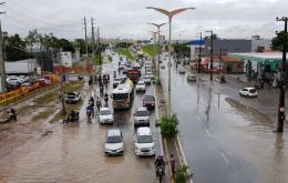 In the state of Ceara, meteorologists say 162.3 millimeters of rain fell on the city of Granja so far in April flooding the Coreau River