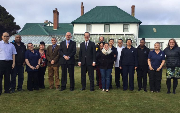 Mr McDonald (center) visit was first of a FCO Permanent Under-Secretary to the Falklands