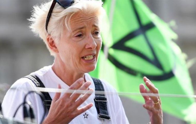 “Our planet is in serious trouble,” Thompson said amid a crowd of 300 activists. She addressed them from a pink boat in the middle of London's Oxford Circus. (Pic EPA)