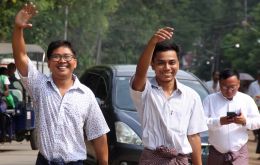 The two reporters, Mr Wa Lone, 33, and Mr Kyaw Soe Oo, 29, had been convicted in September and sentenced to seven years in jail
