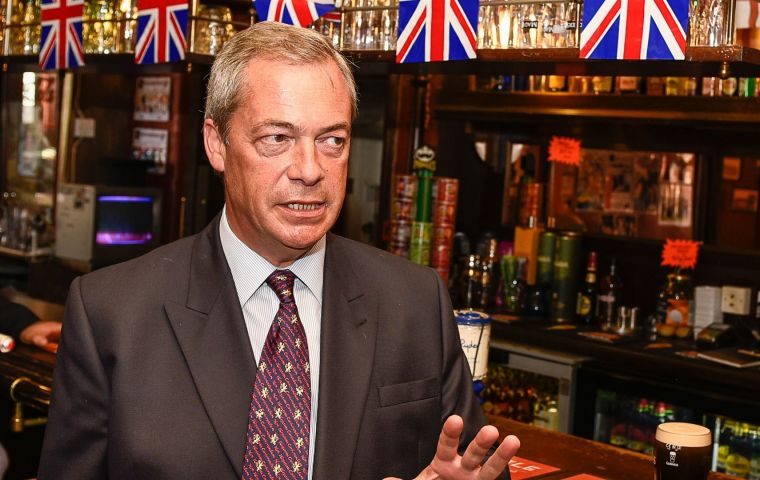 Nigel Farage's Brexit Party was in the lead, up four percentage points, on 34% while May's Conservatives had just 10% the YouGov poll for The Times showed