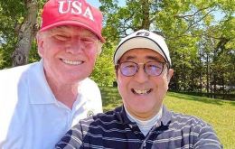 The two “golf buddies” enjoyed a round at a course near Tokyo before Trump presented the gargantuan “President's Cup” to the winning sumo wrestler