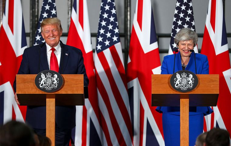 Speaking next to Mrs May at the Foreign Office Trump said trade between the two long-time allies could be “two and even three times what we are doing now”.