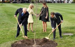 The two presidents during the planting ceremony at the White House garden