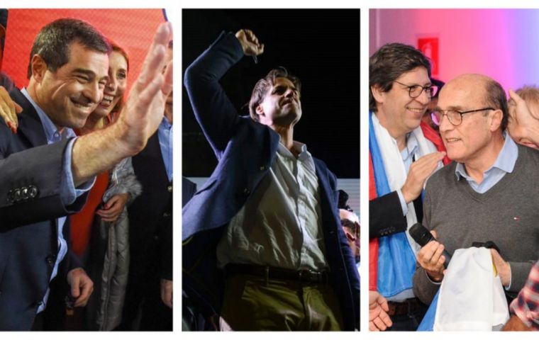 The former mayor of Montevideo, Daniel Martínez (right), Senator Luis Lacalle Pou (center) and the liberal economist Ernesto Talvi (left): the three candidates for the presidency of Uruguay