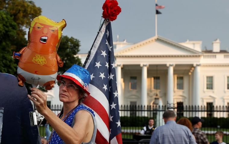 The antiwar group Code Pink said it had secured permits to fly a “Baby Trump” blimp, depicting the president in diapers, during his speech
