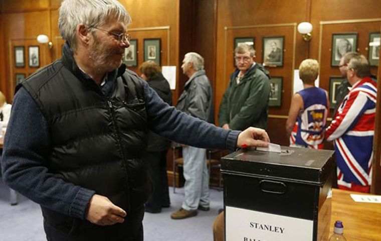 In March 2013 the Falklands voted on the political status of the Islands, and with a turnout of 92%, 99.8% voted to remain as a British Overseas Territory.