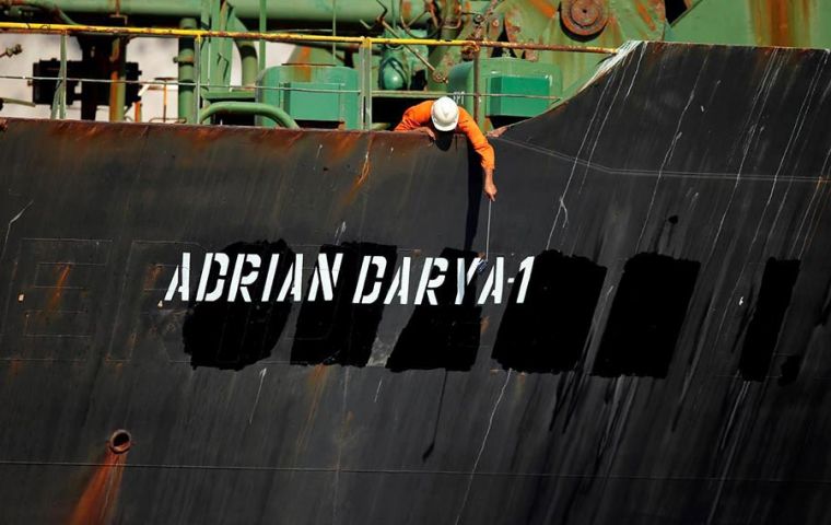 Gibraltar earlier rejected a request by the US to again seize the ship, which has changed its name from Grace 1 to Adrian Darya-1. (pic Reuters)