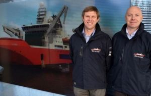 Paul (R) and his partner Captain Scott Laughlin. Paul has always aspired to become the Master of an Antarctic research vessel