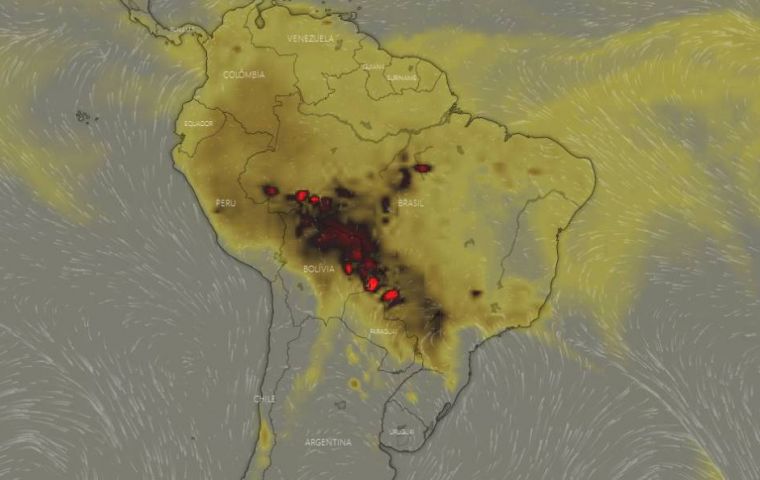 The satellite images showed Brazil's most northern state, Roraima, covered in dark smoke, while neighboring Amazonas declared an emergency over the fires.