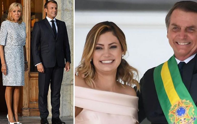 Bolsonaro responded on Sunday to a Facebook post that compared the looks of his wife Michelle, 37, with Macron’s 66-year-old wife Brigitte. 