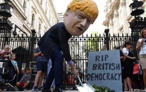 He said people protesting his decision to suspend parliament should realize that “the worst thing for democracy” would be to fail to make Brexit a reality.