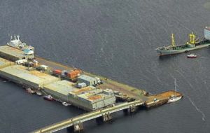 An air view of Stanley's port, Falkland Interim Port and Storage System