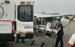 Villalva was flown in an Bolivian Air Force (FAB) light aircraft to Santa Cruz for further medical assistance. (FAB photo)