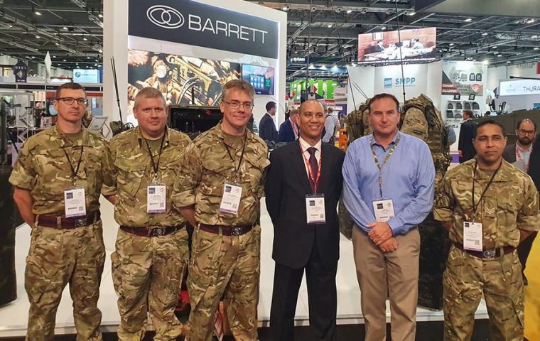 Falkland Islands Defence Force met the Commanding Officer & soldiers from Royal Bermuda Regiment & Bermuda Government members at DSEI 2019. (Pic Twitter)