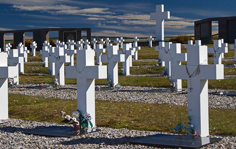 The Argentine military cemetery close Darwin where so far the remains in buried 114 graves have been identified 