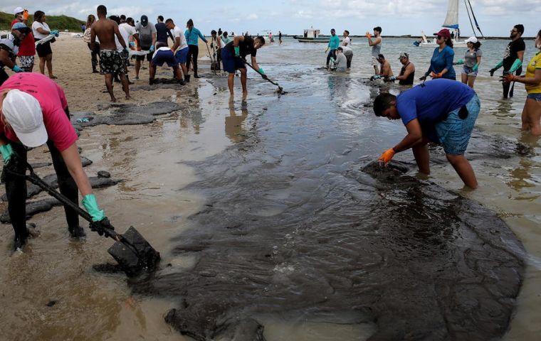 Oil has been washing up on the shores of northeastern Brazil for two months, but its origin has remained a mystery so far