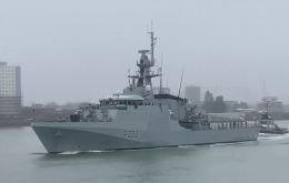 HMS Forth leaving the naval base of Portsmouth in southern England