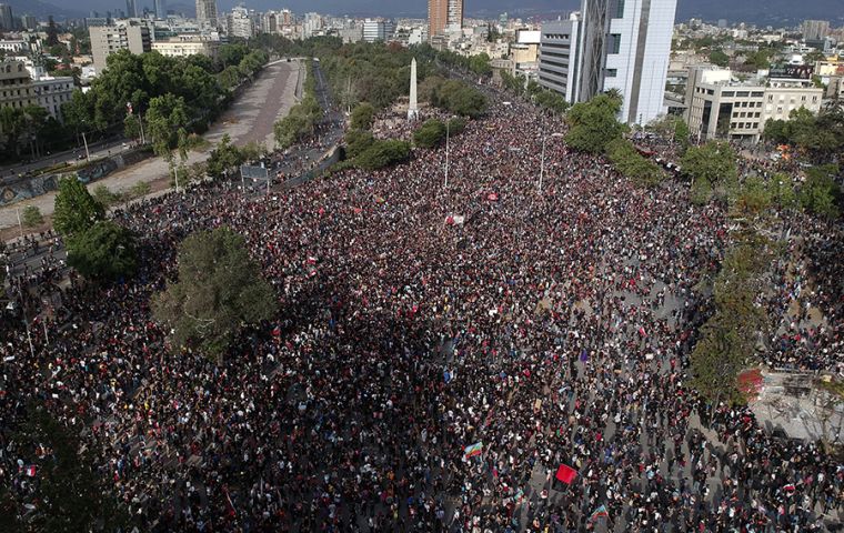 Tens of thousands of people gathered in Plaza de Italia, the epicenter of the unrest over economic inequality and other woes