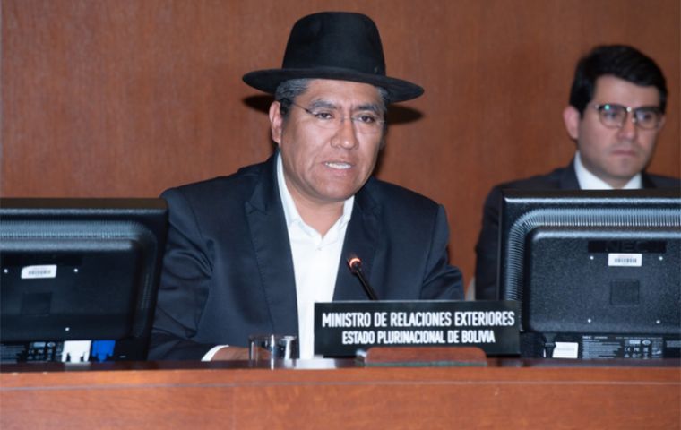 Bolivian foreign minister Diego Pary addressing the OAS Permanent Council  