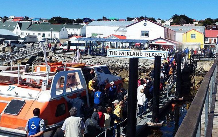 The iconic “Welcome to the Falkland Islands” sign that greets all visitors arriving in Stanley