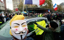 The protest came on a second day of demonstrations to mark the anniversary of a leaderless revolt that badly rattled President Macron's centrist government.