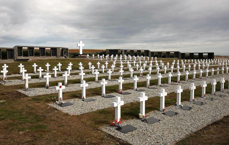 The Argentine military cemetery close Darwin holds 230 graves