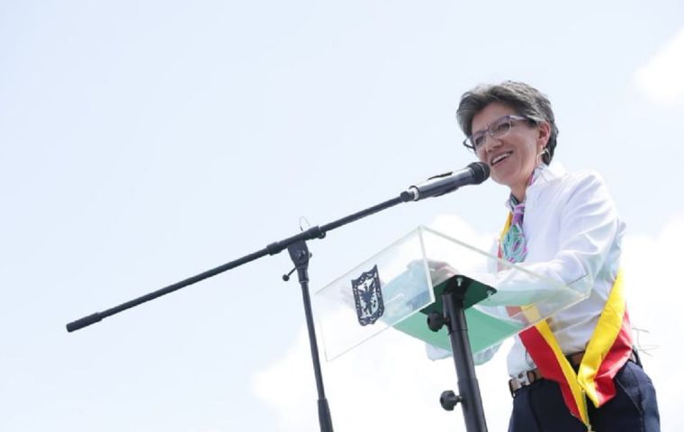 The centre-left mayor, who married her same-sex partner last month, takes over a city that has become a focal point of protests against president Ivan Duque.