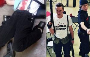 The shooter wore a T-shirt with “Natural Selection” written on it - the same words seen on the shirt of one of the Columbine attackers two decades ago in Colorado.