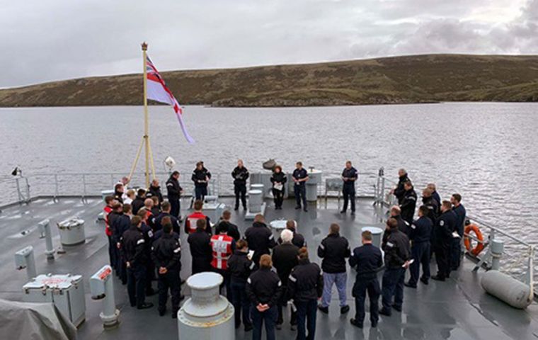 Nearly 40 years later, the survey vessel sailed into the now-silent waters of San Carlos to pay her respects as she conducted a two-week patrol of the Falklands (Pic RN)