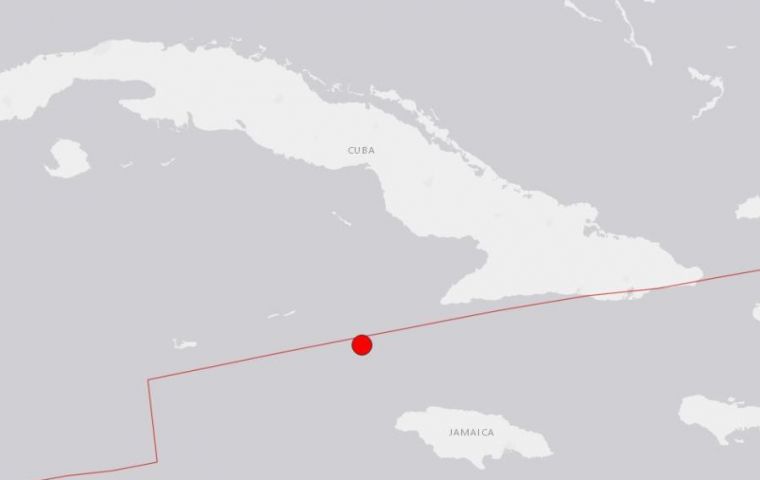 The US agency said the quake hit at a depth of 10 kilometers, at 1910 GMT - 125 kilometers northwest of Lucea, Jamaica.