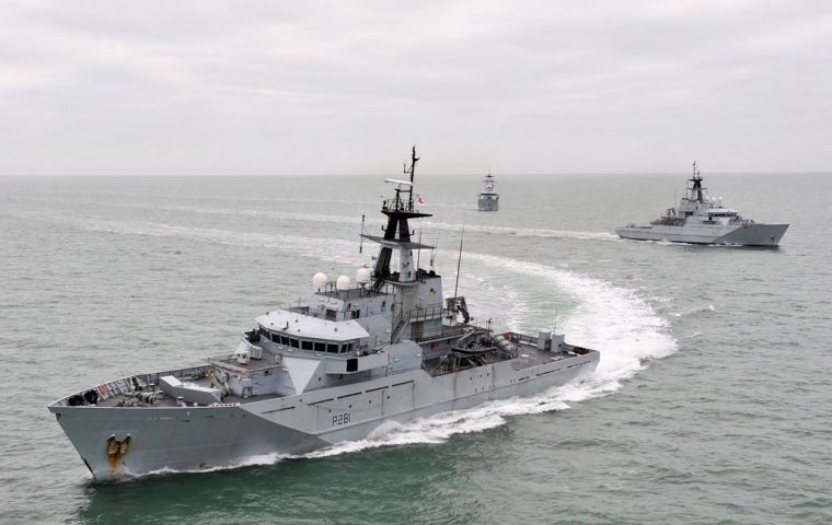 The Royal Navy's current UK Fishery Protection Squadron (FPS) fleet is currently made up of just three River-class offshore patrol vessels and a helicopter (Pic RN)