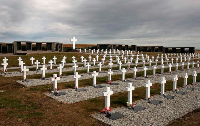 115 remains in the 122 graves at the Argentine military memorial cemetery have been identified, but apparently there are several combatants who were buried together and this needs to be sorted out. 