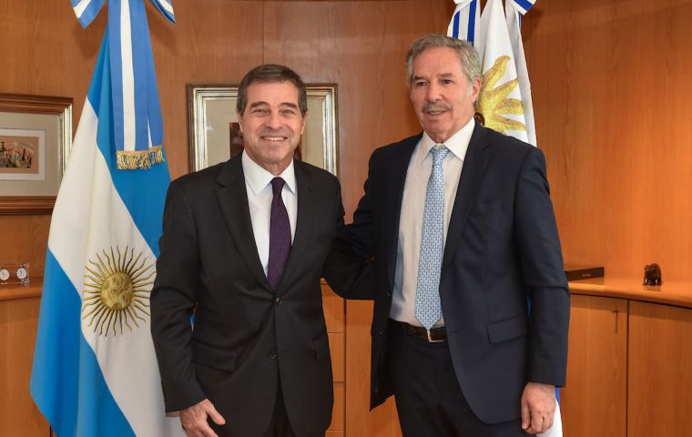 Uruguay's next foreign minister Ernesto Talvi and Felipe Sola  at the San Martin Palace