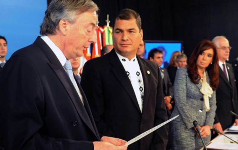 Ten years ago Nestor Kirchner was appointed as the first general secretary of Unasur, during an extraordinary summit on 4 May 2010 in Campana